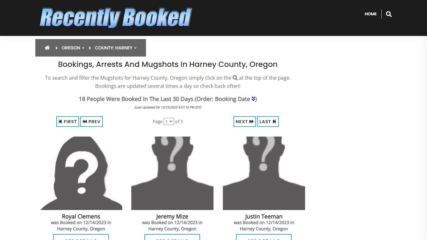 Recent bookings, Arrests, Mugshots in Harney County, Oregon